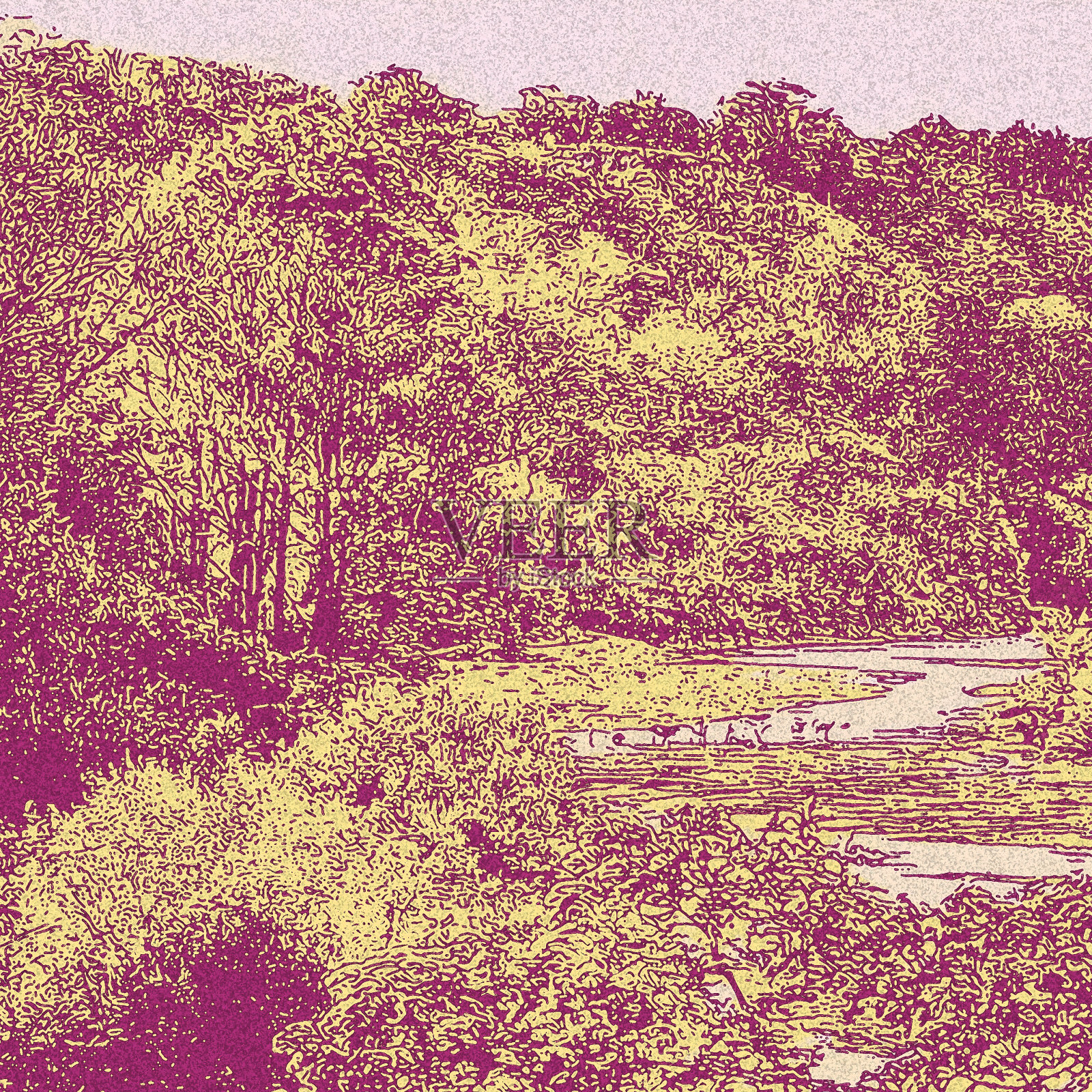 山与河插画图片素材