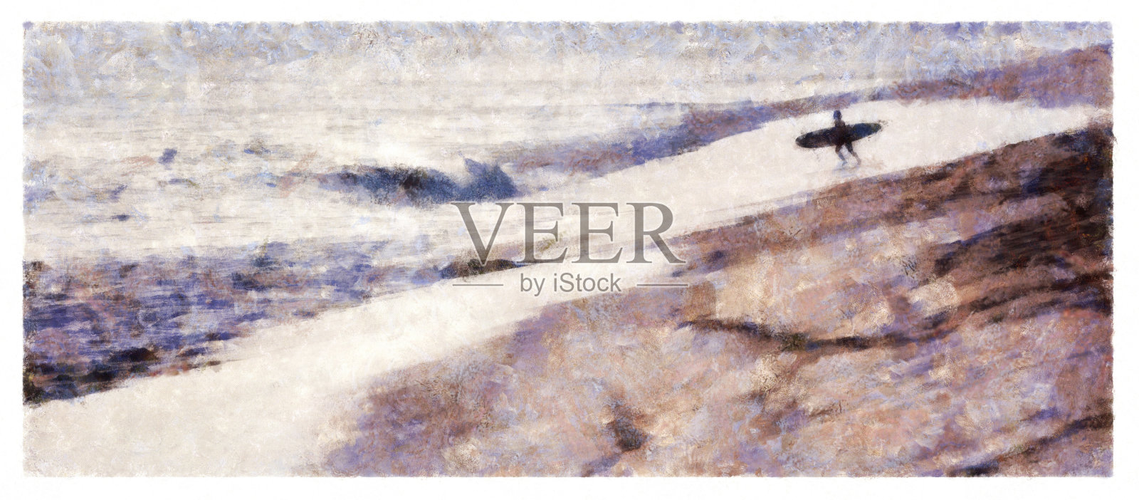 冲浪者的剪影即将进入水中在夏威夷-数码照片处理插画图片素材