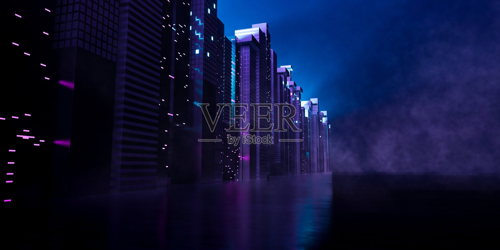 3d渲染城市夜景。照片摄影图片