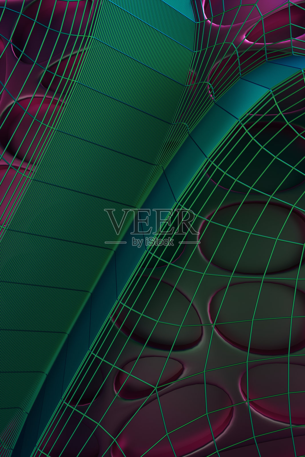 抽象的未来背景从表面孔和神经网络。3d渲染图。照片摄影图片