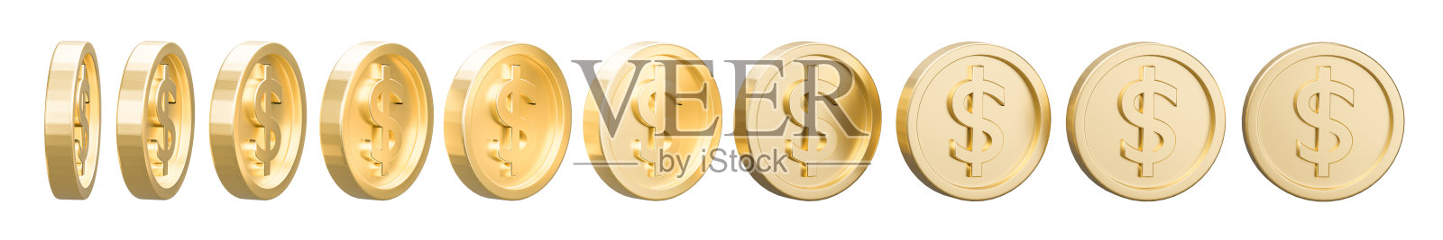 白色背景上不同形状的一套金币。照片摄影图片