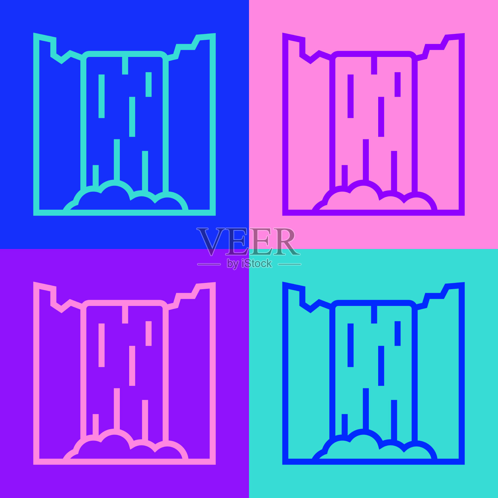 流行艺术线瀑布图标孤立的颜色插画图片素材