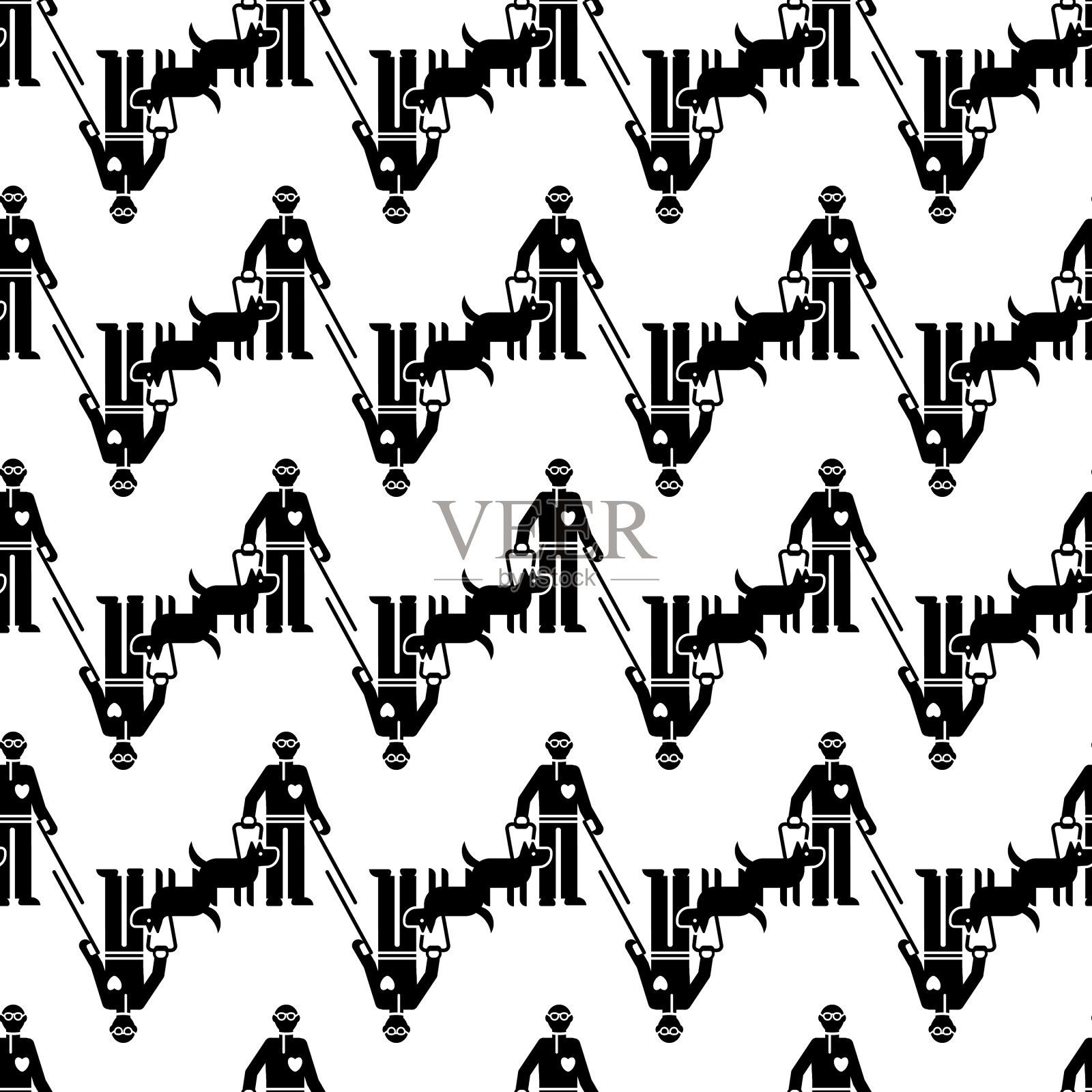 残疾人与狗型无缝插画图片素材