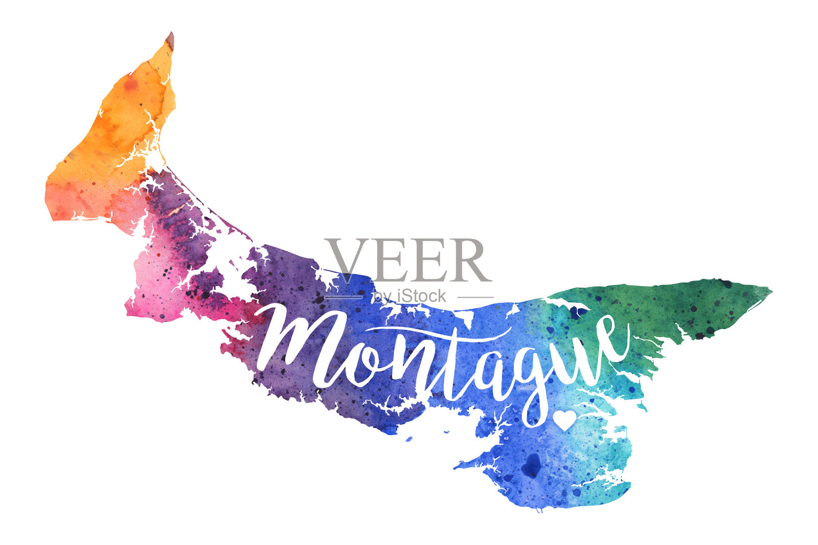 蒙太古，PEI栅格水彩地图插图插画图片素材