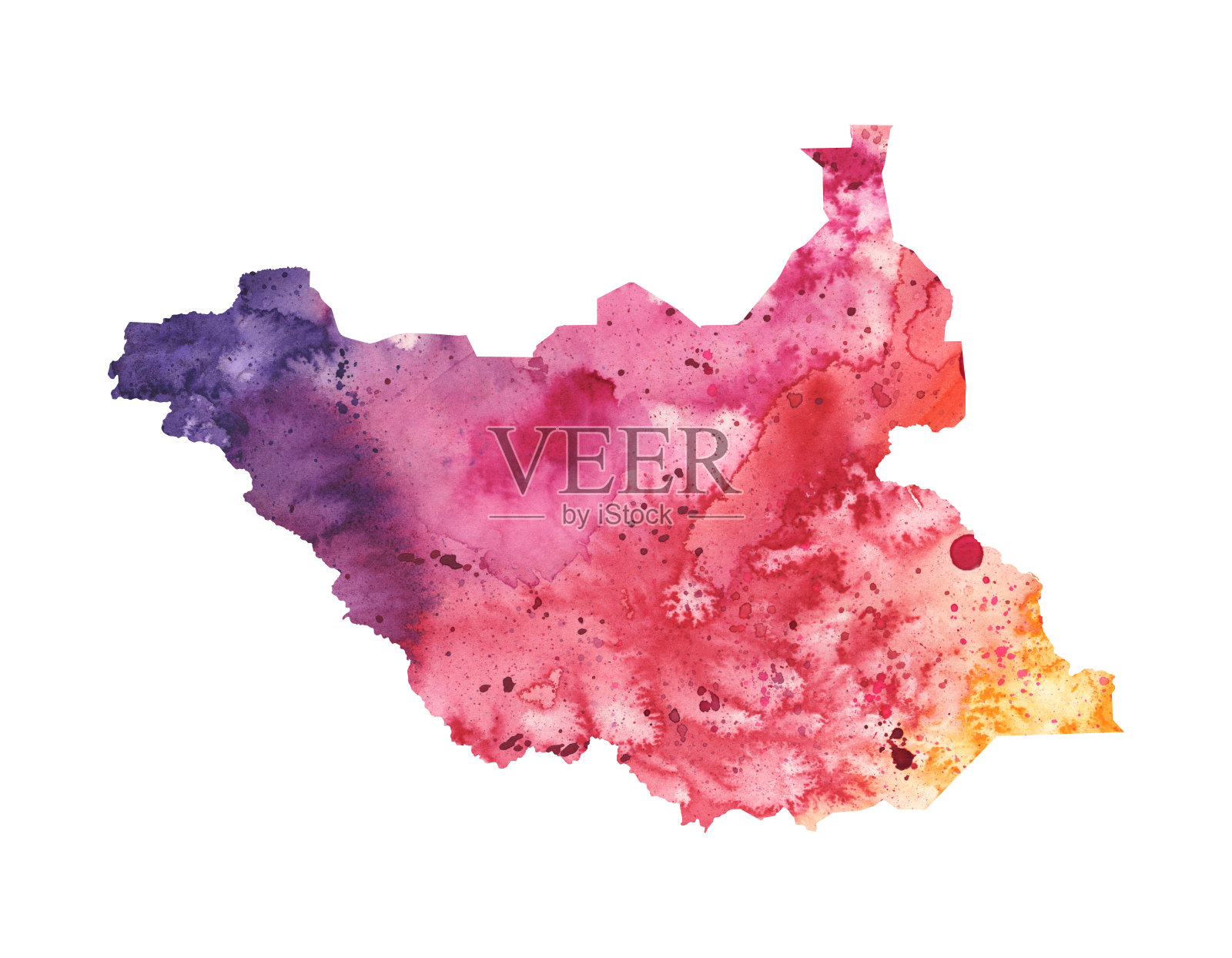 南苏丹水彩栅格地图插图插画图片素材