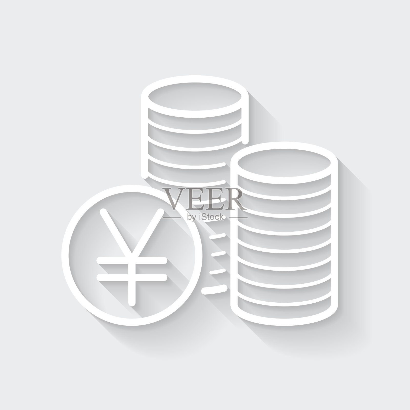 日元硬币栈。图标与空白背景上的长阴影-平面设计插画图片素材