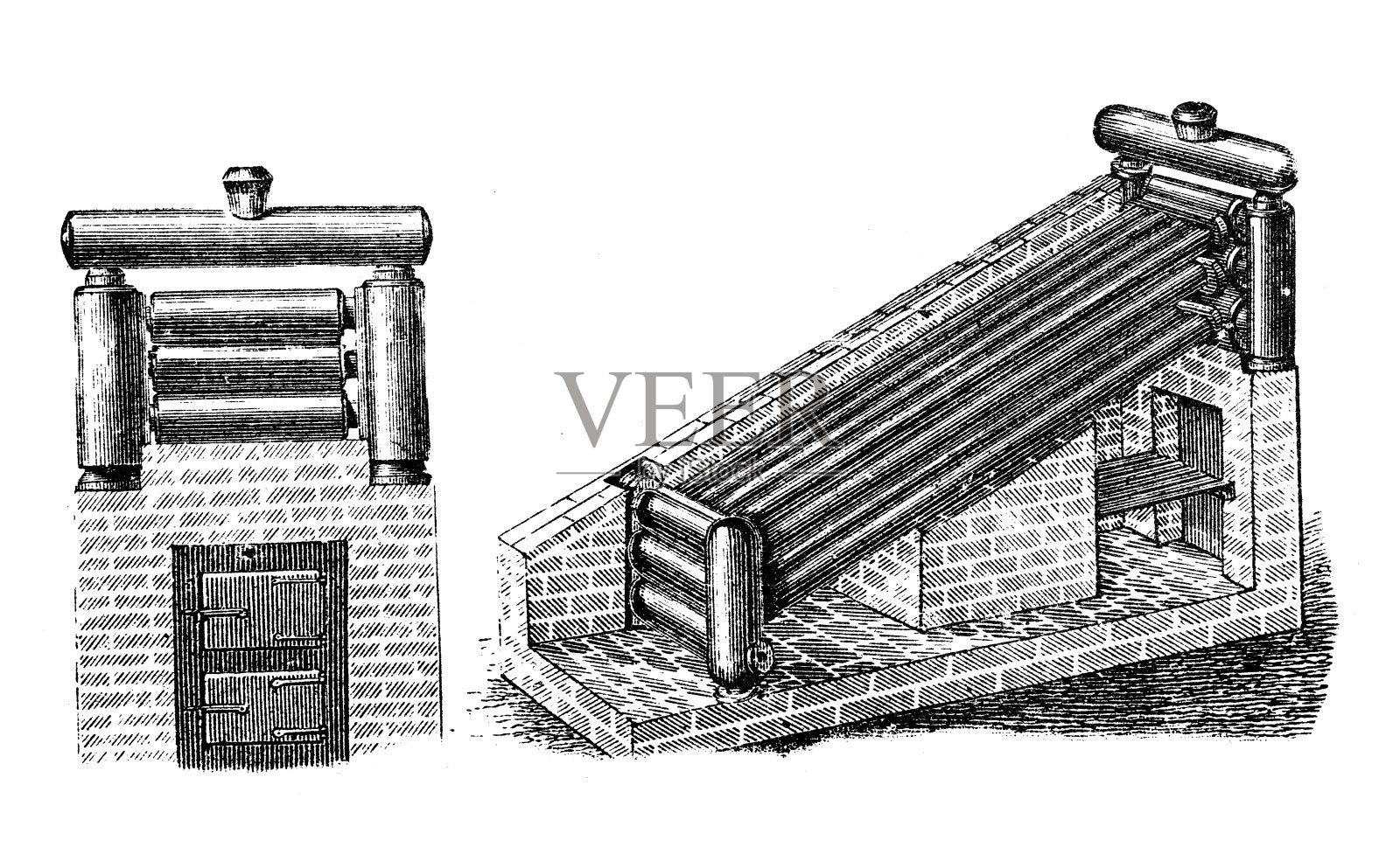 古董插图，应用力学:蒸汽动力机器，贝尔锅炉插画图片素材