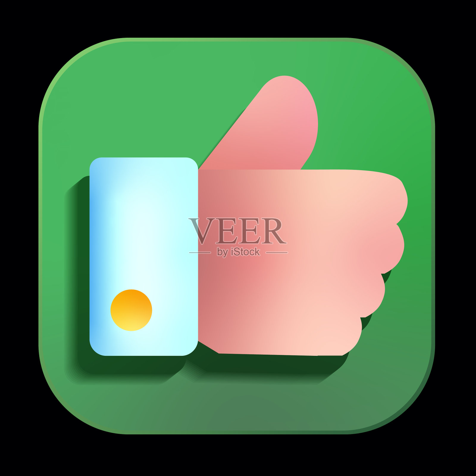 3D喜欢大拇指的应用程序图标设计设置在明亮的渐变颜色图标素材