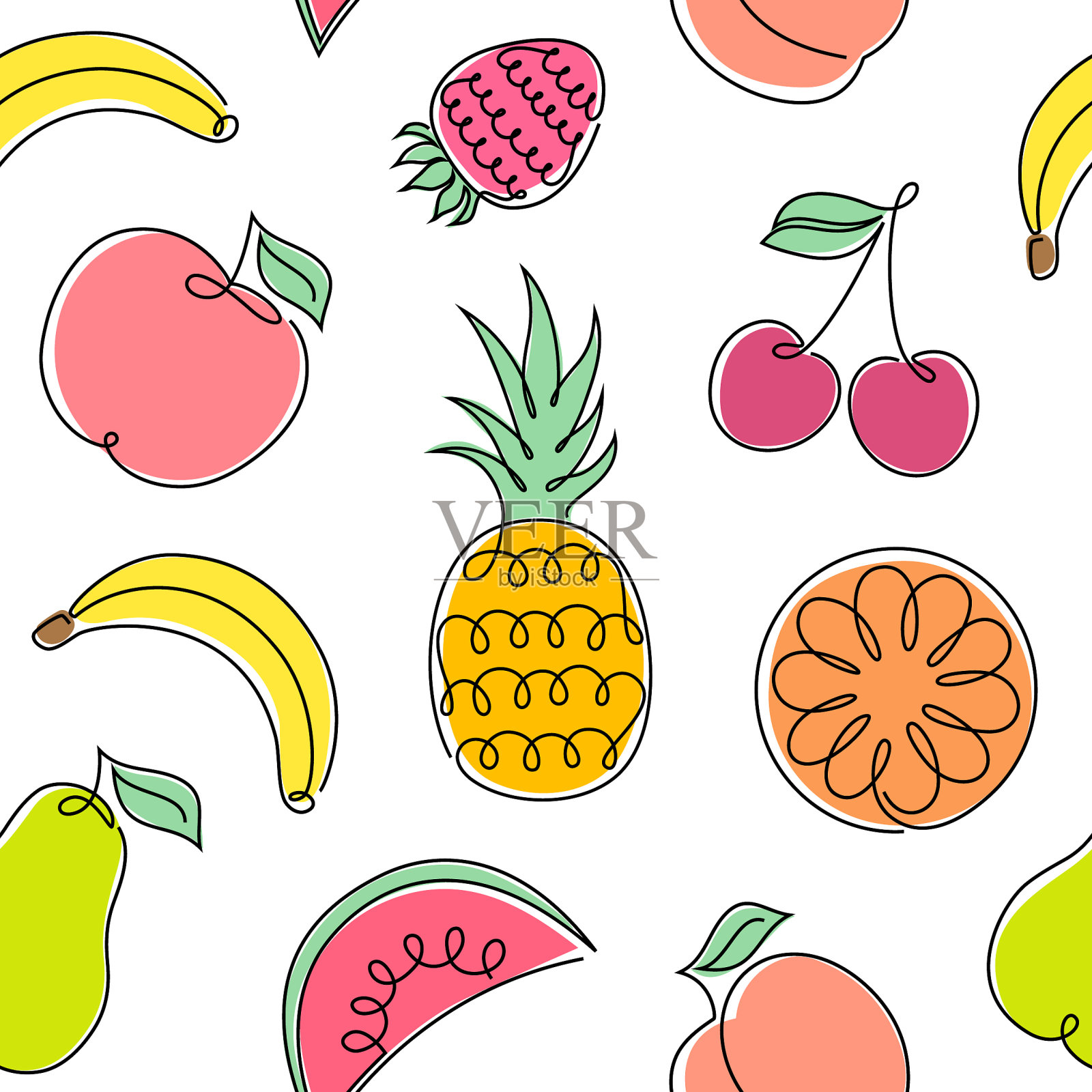 模式与水果插画图片素材