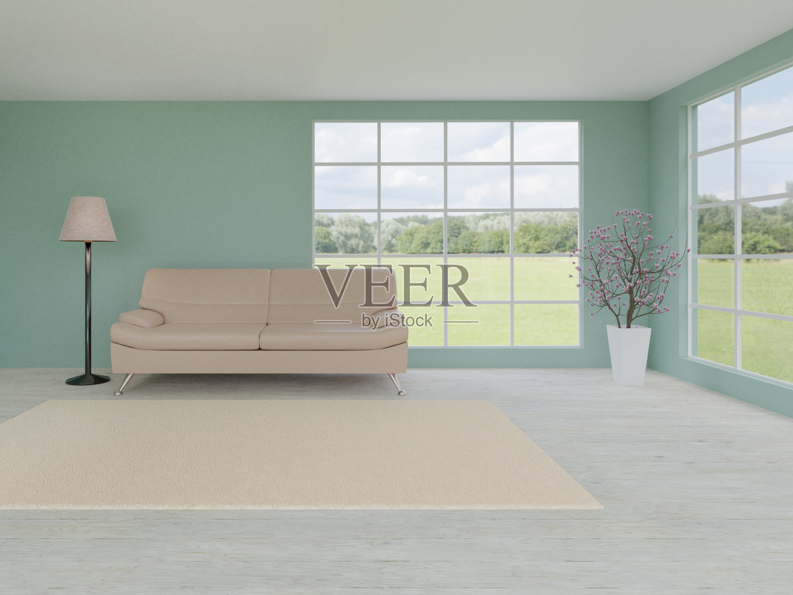 明亮的房间，现代简约的设计。3 d演示。渲染照片摄影图片