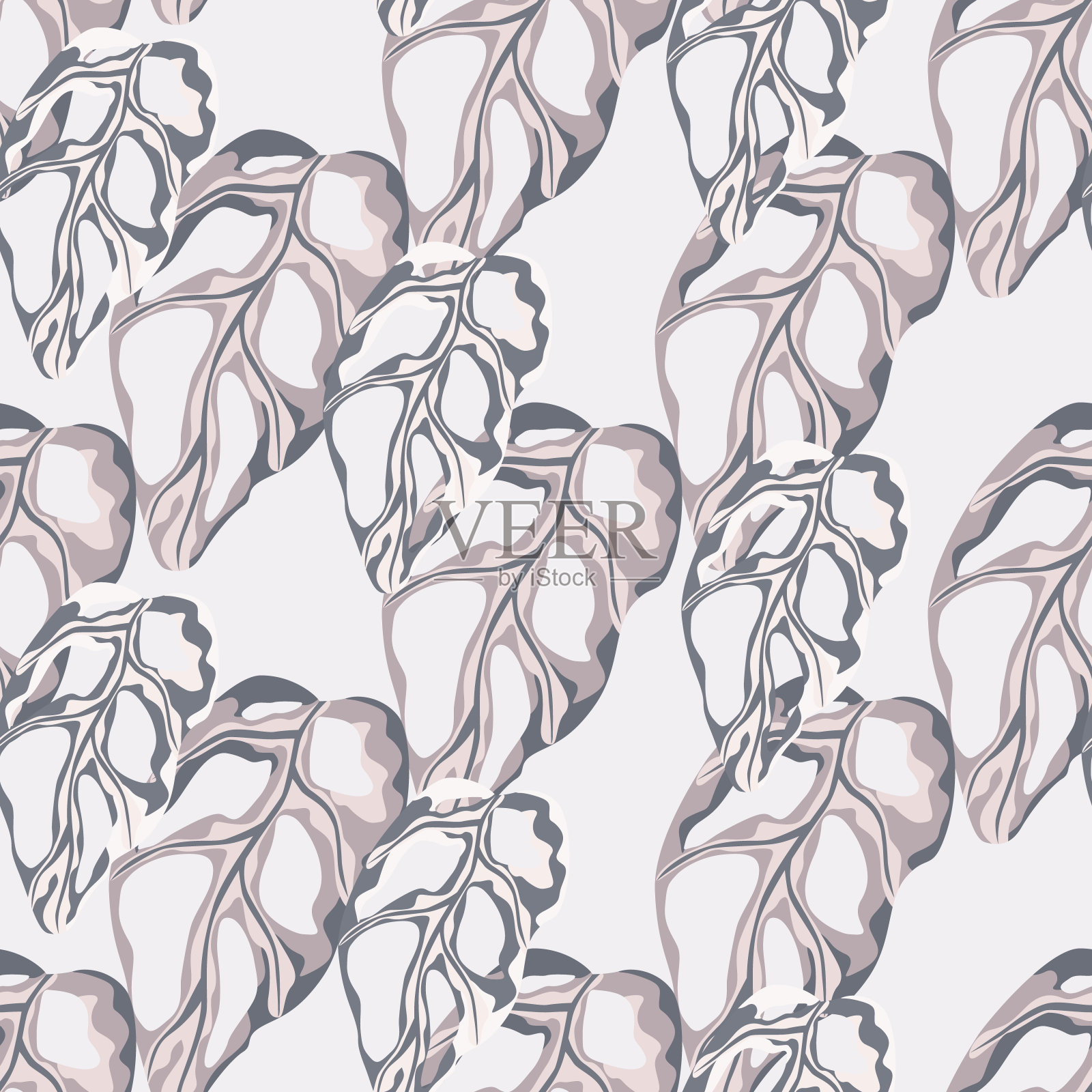 无缝随机图案与大理石粉彩怪物叶。浅灰色的背景。创意花卉艺术品。插画图片素材