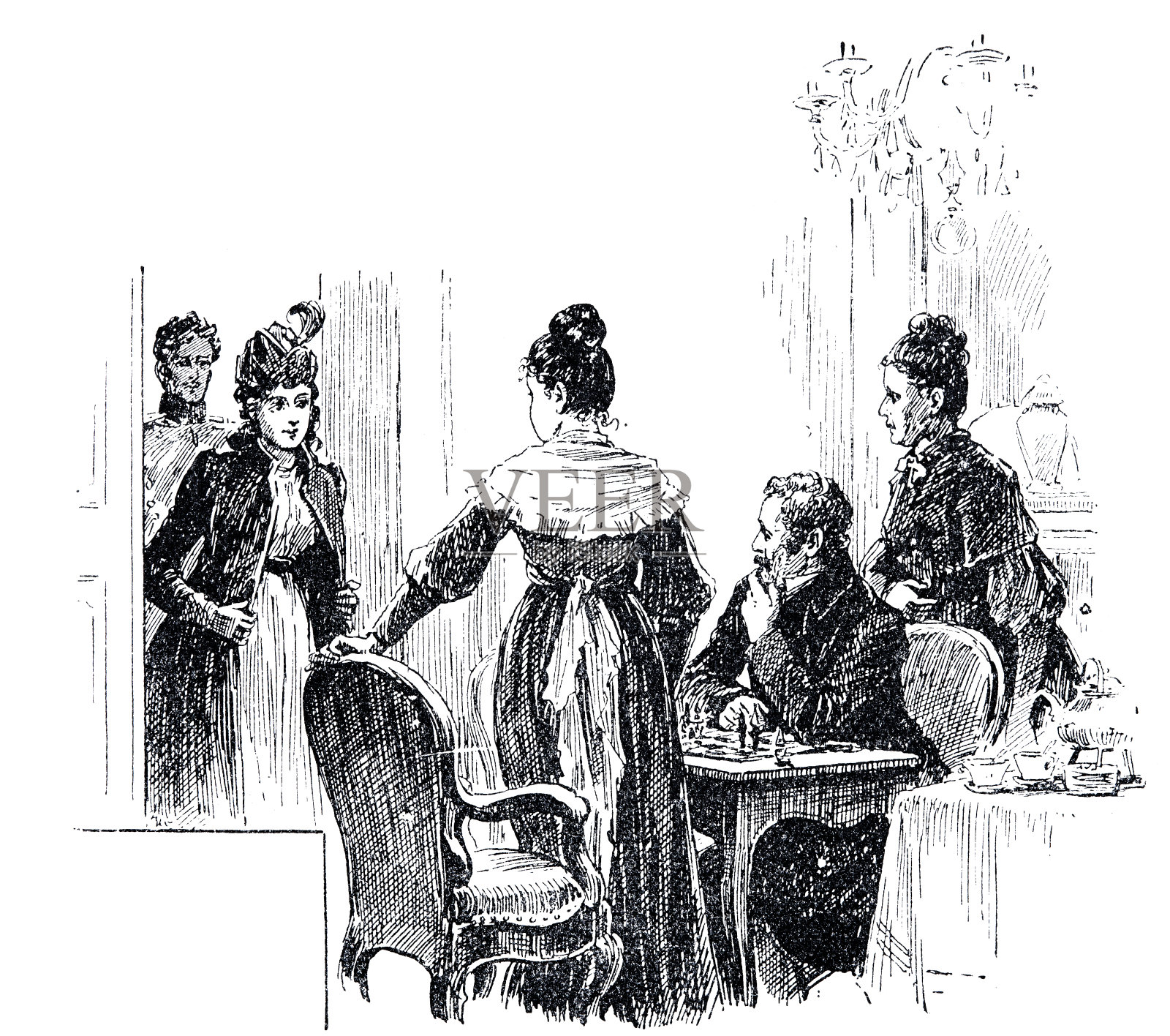 一位优雅的女士走进客厅插画图片素材