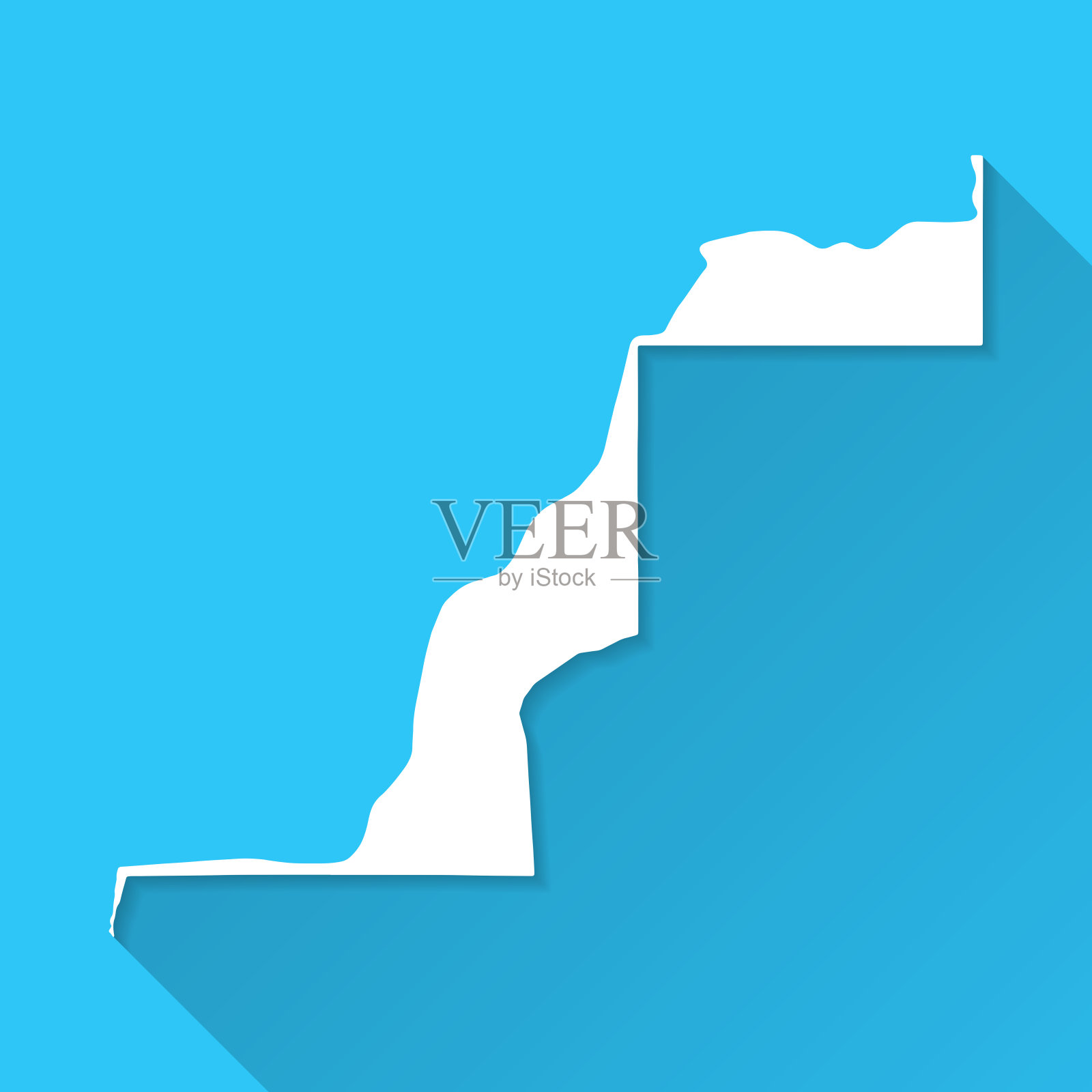 阿拉伯撒哈拉民主共和国地图，蓝色背景长阴影-平面设计插画图片素材