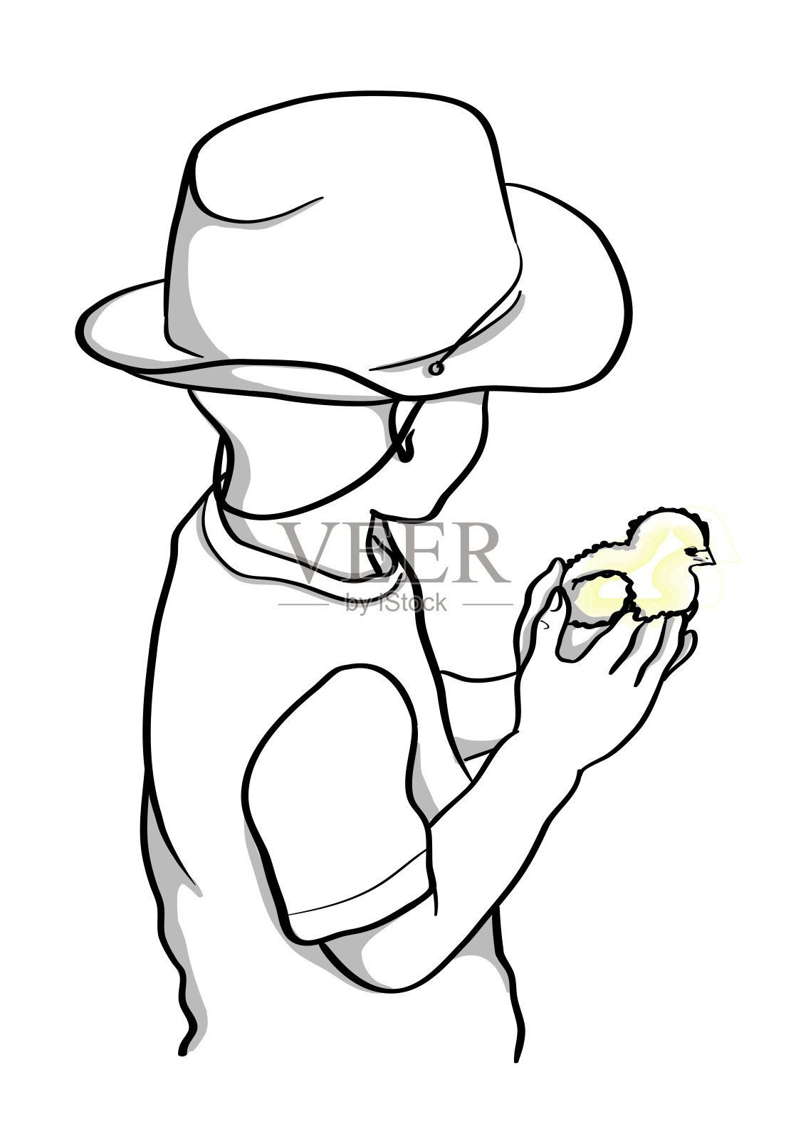 小男孩抱着一只小鸡插画图片素材