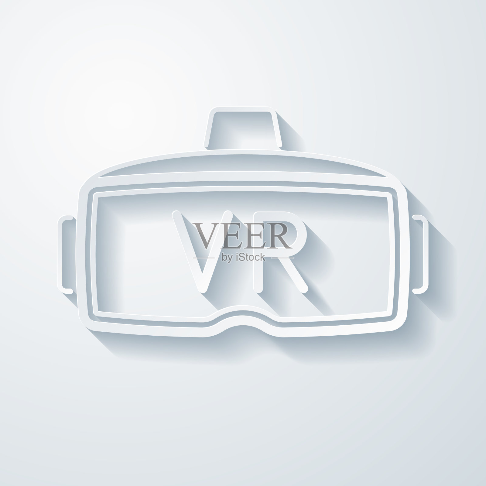 VR头盔-虚拟现实。空白背景上剪纸效果的图标插画图片素材
