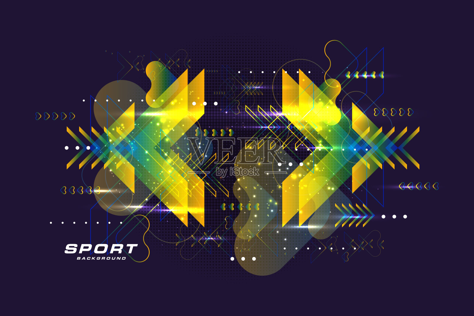 现代抽象体育背景。时髦的几何霓虹拼贴的速度运动。插画图片素材