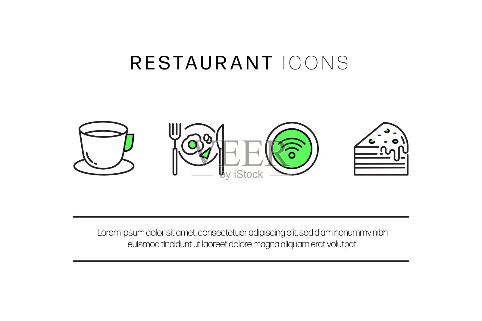 餐厅，食品和饮料相关的线图标。向量符号说明。插画图片素材