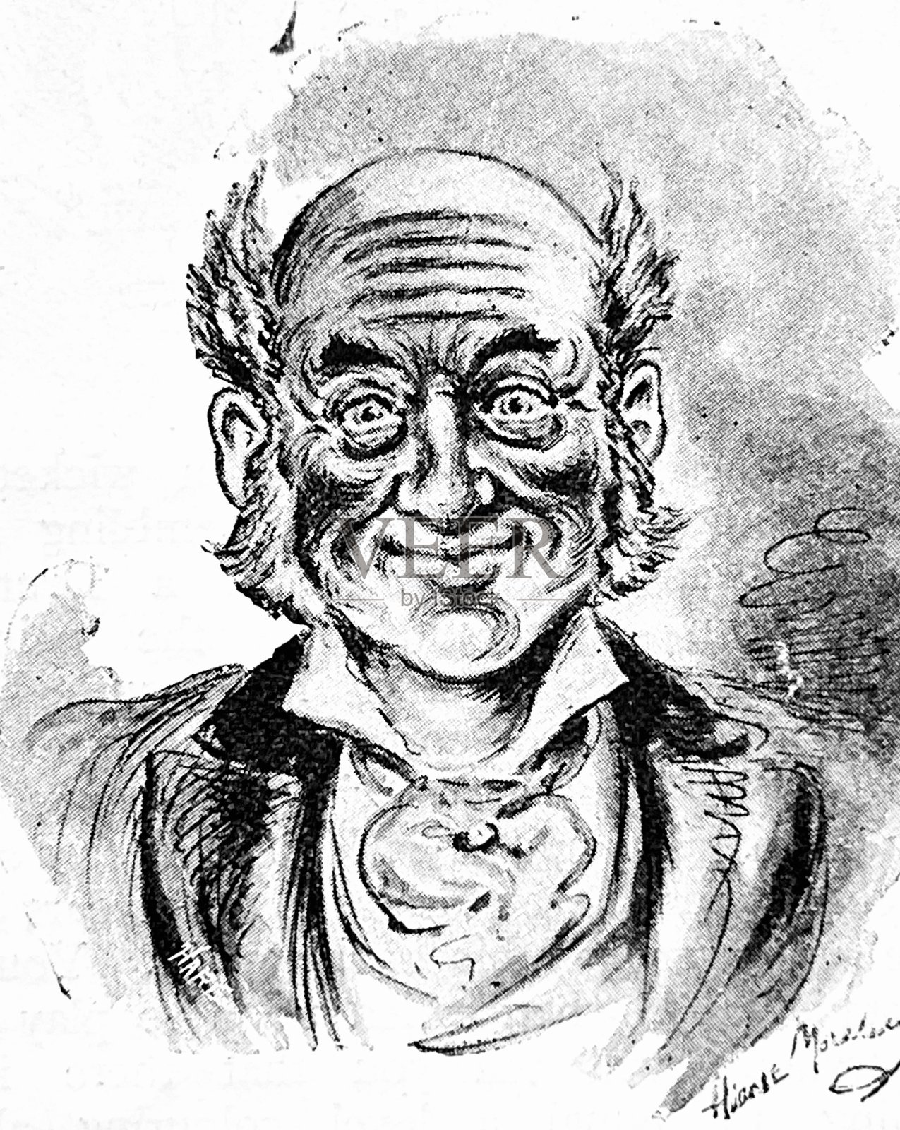 演员和他们的化妆:布满皱纹的脸插画图片素材