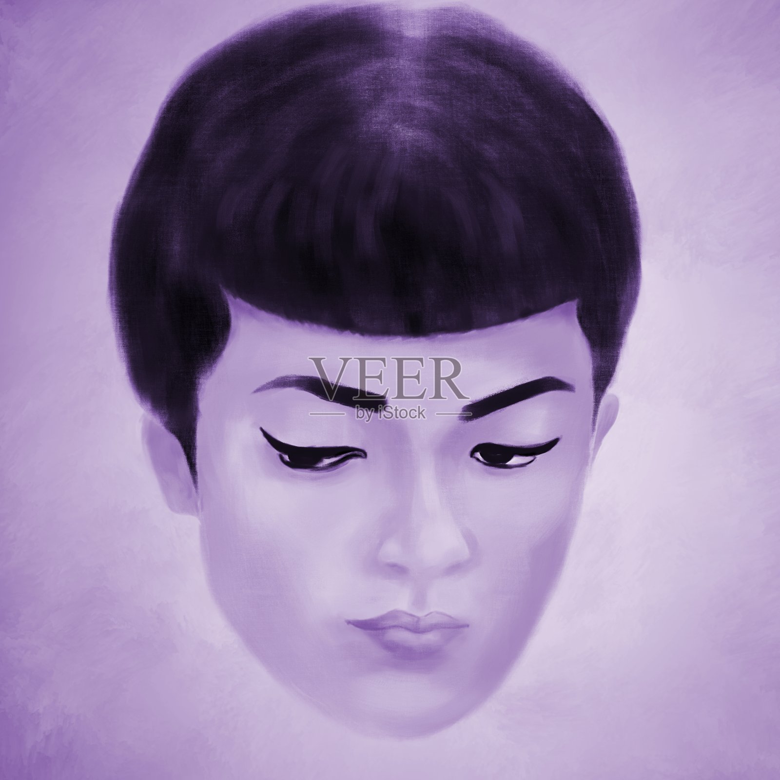 风景肖像的年轻亚洲女人近距离插画图片素材