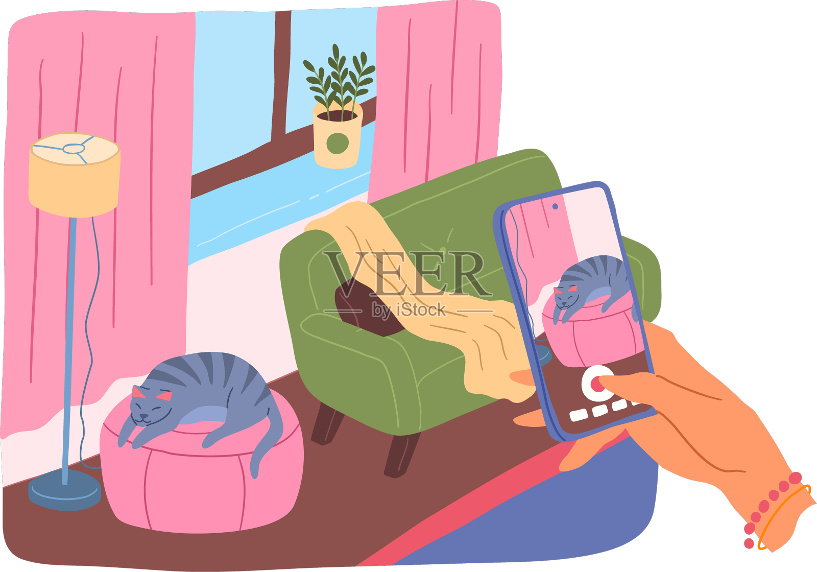 卡通彩色拍照智能手机猫设计元素图片