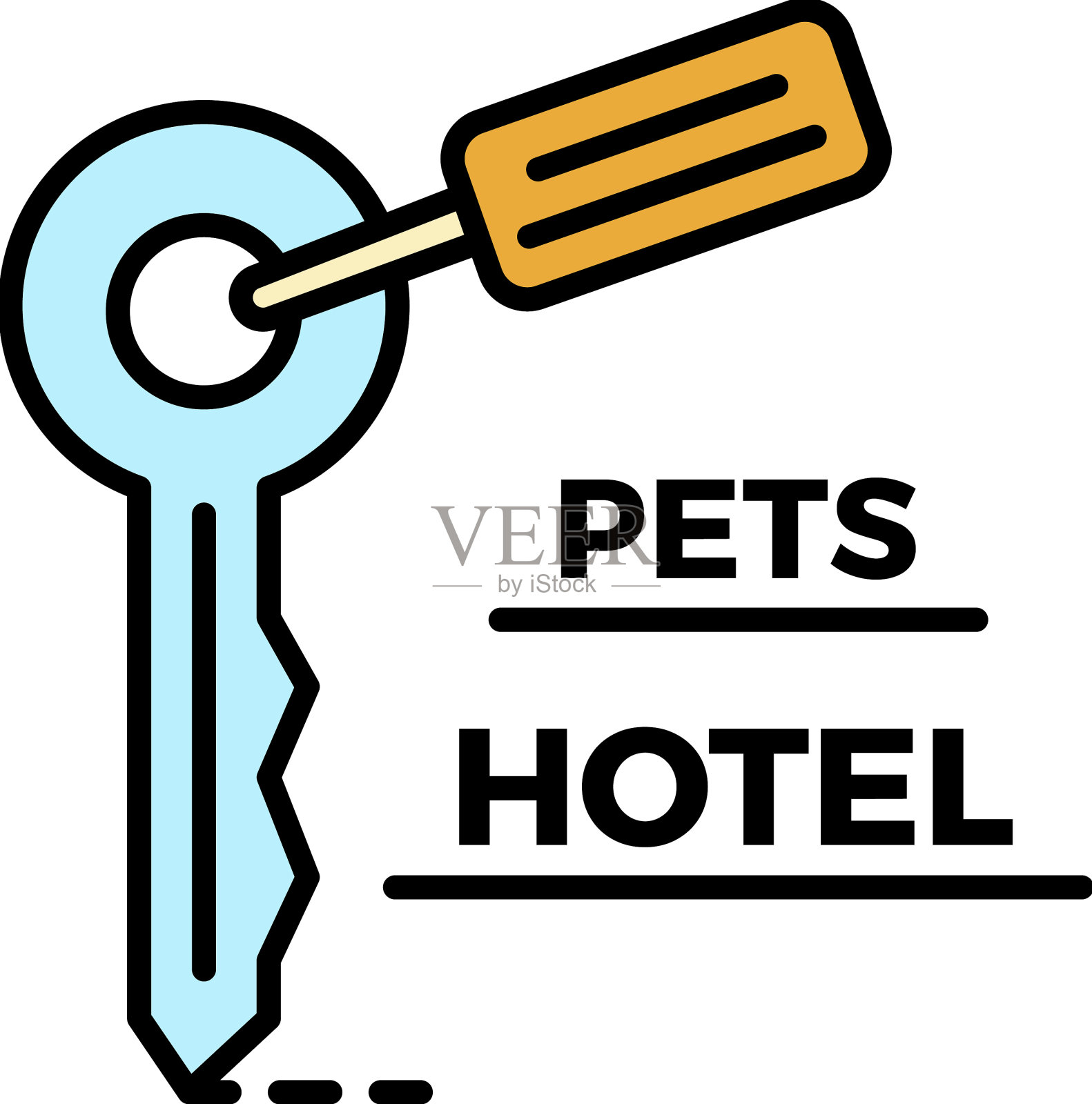 宠物酒店钥匙房标志轮廓风格插画图片素材