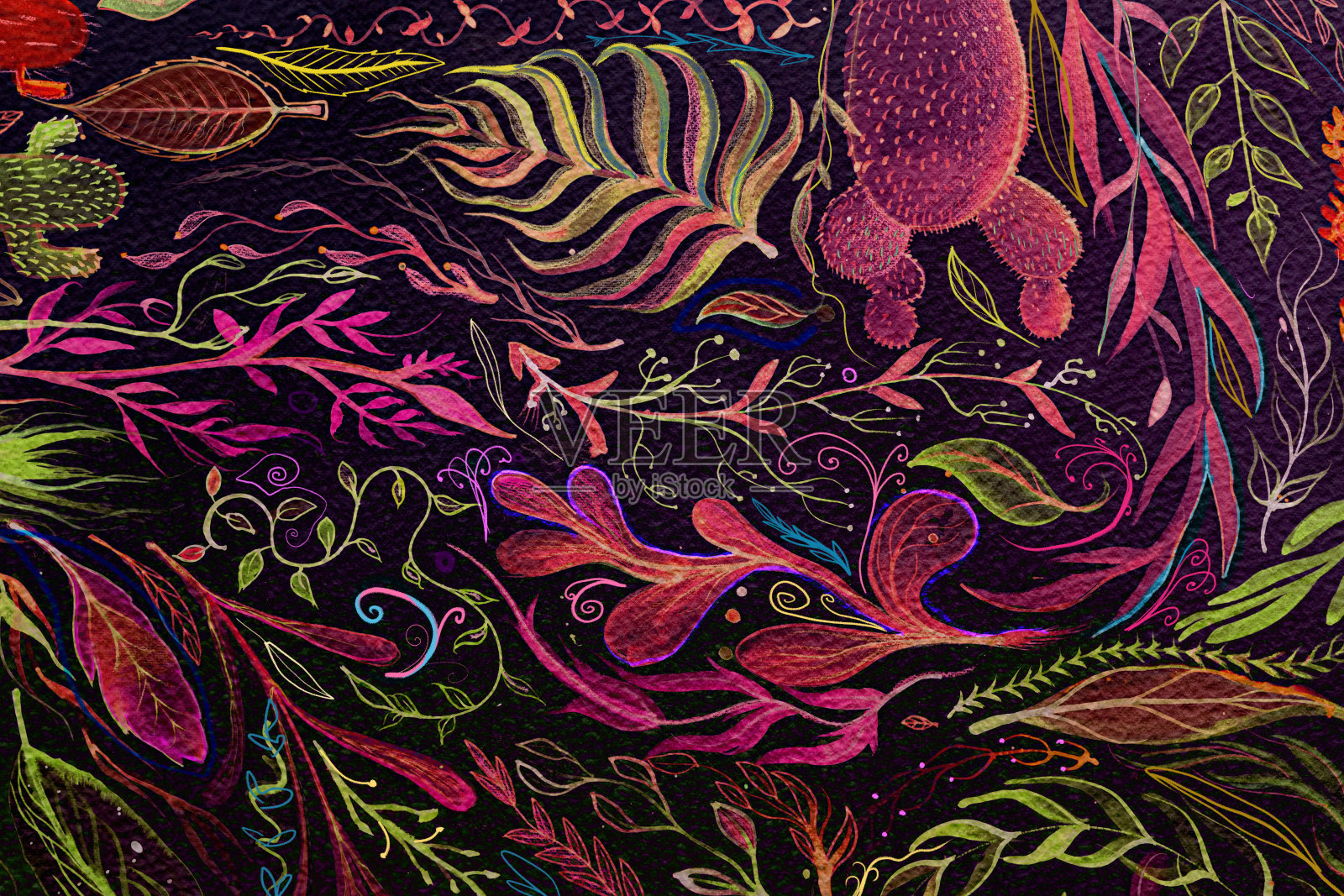 生长在太空某处的花朵插画图片素材