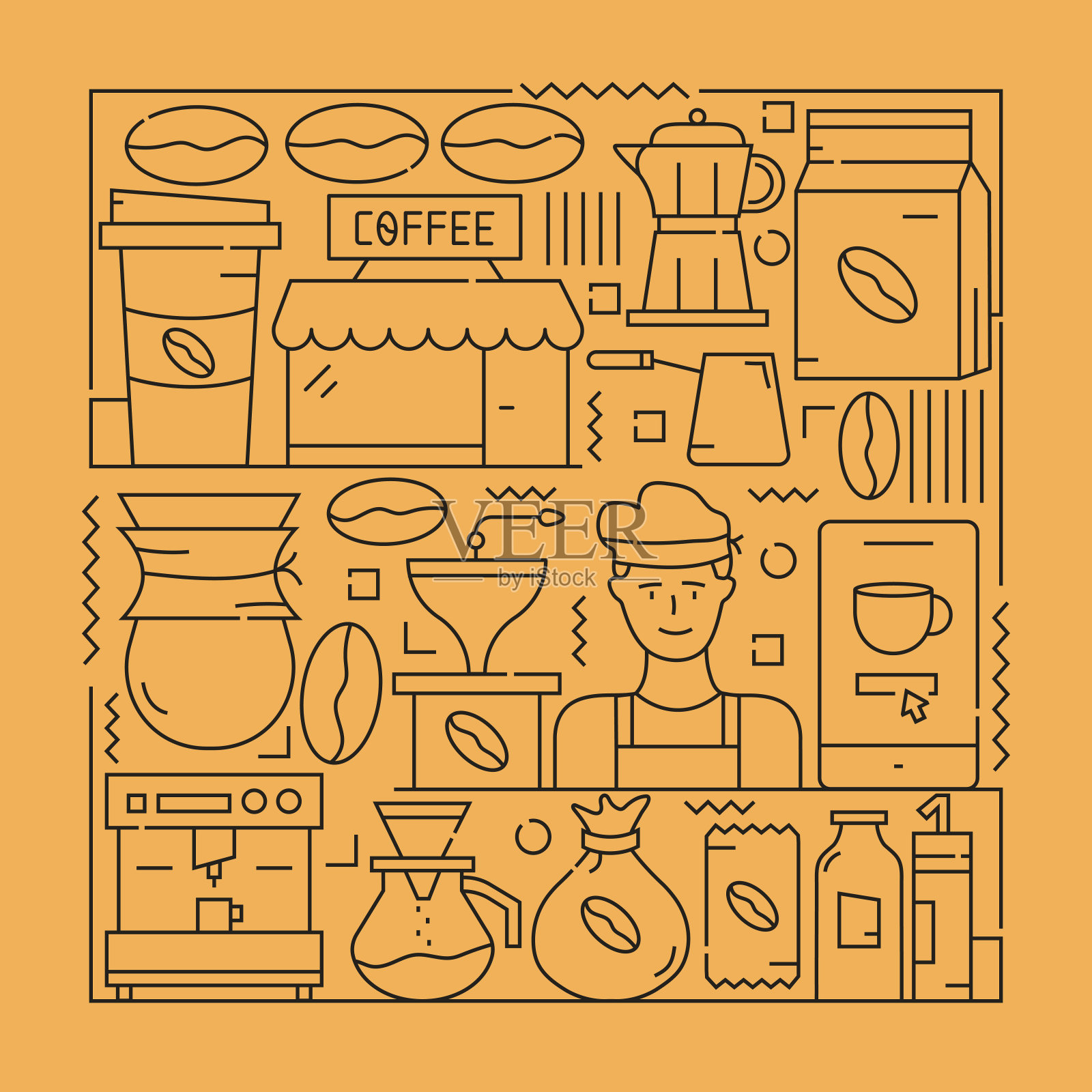 咖啡的概念。设计是可编辑的，颜色可以改变。插画图片素材