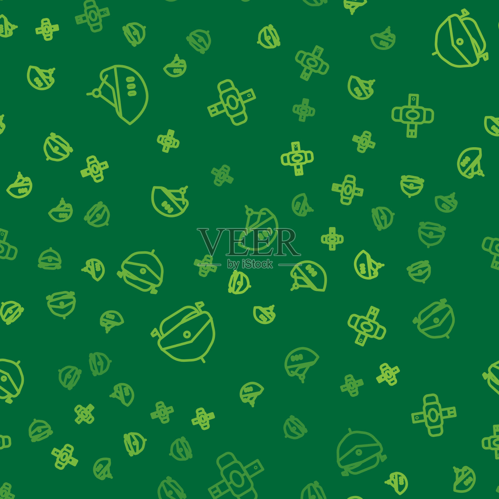 设置线自行车头盔，快艇和护膝图标素材