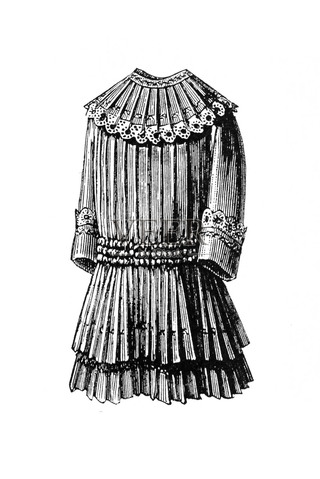 小女孩的服装，19世纪的时尚插画图片素材
