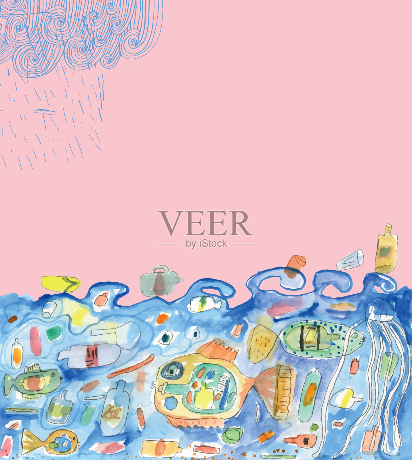 塑料污染插画图片素材