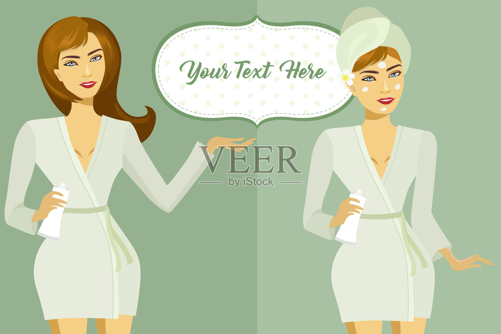 美丽的年轻女子在水疗沙龙插画图片素材