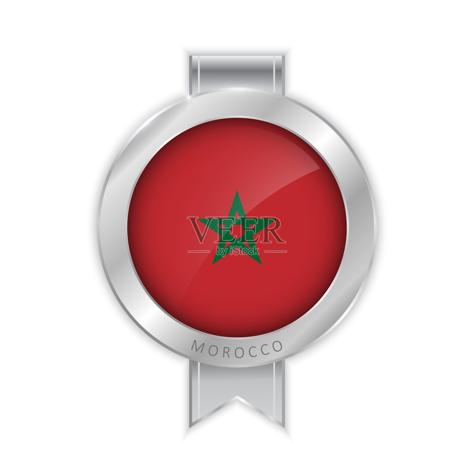 摩洛哥国旗银胸针、贴纸，3D矢量风格插画图片素材