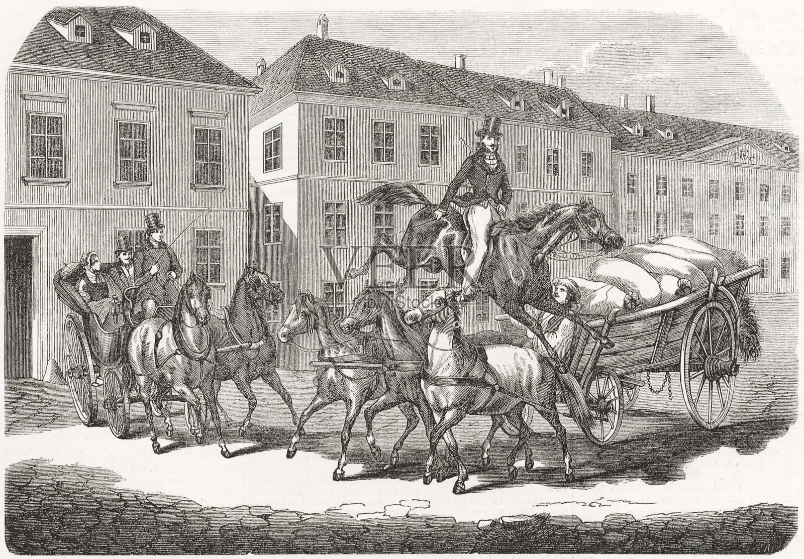 骑手跳过3匹马插画图片素材