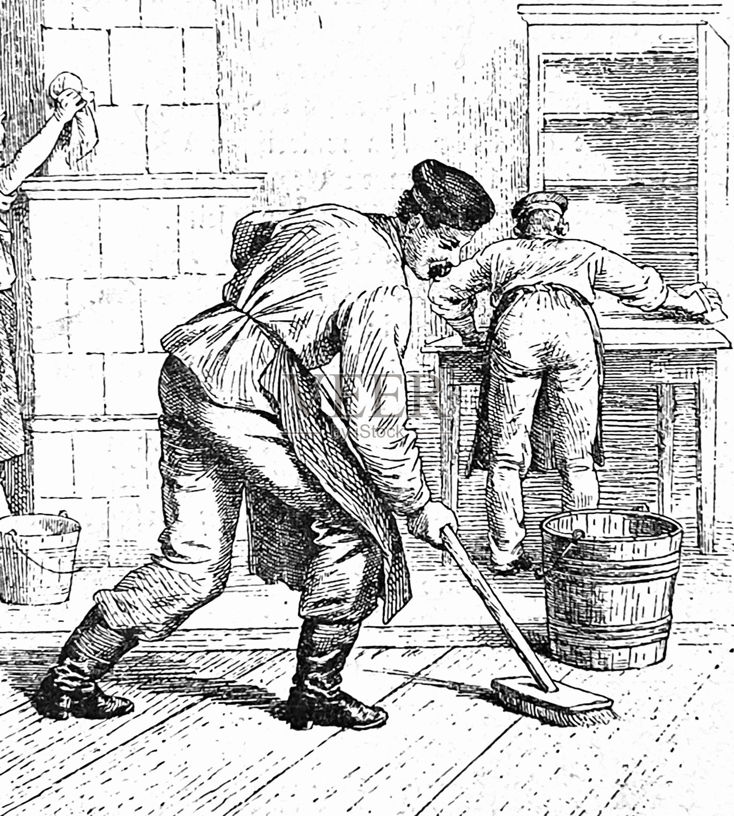 从士兵的麻烦生活中解脱出来打扫房间插画图片素材