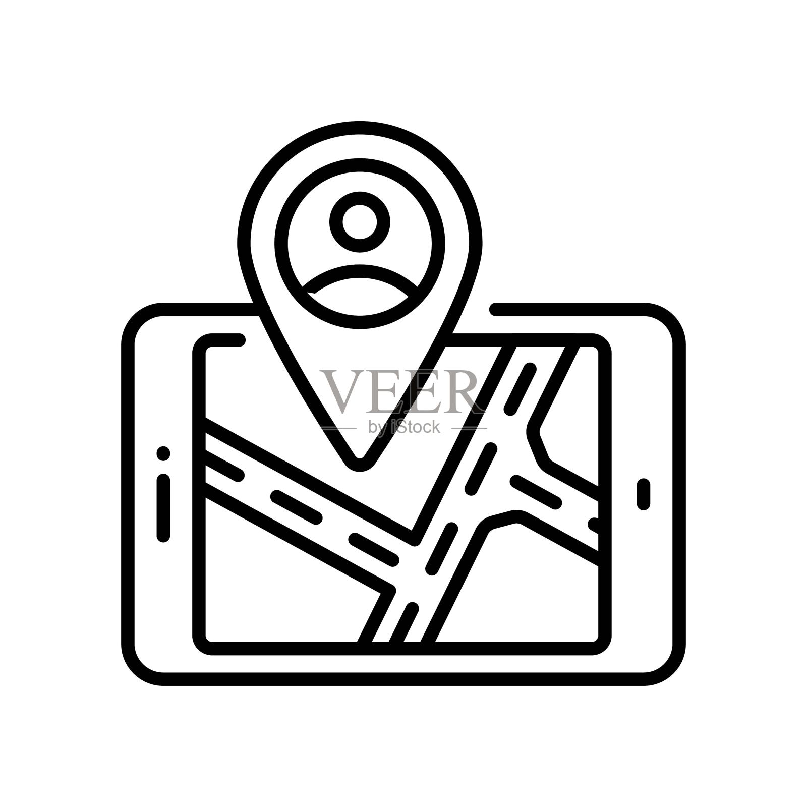 用户位置大纲图标设计说明。地图和导航符号在白色背景EPS 10文件插画图片素材