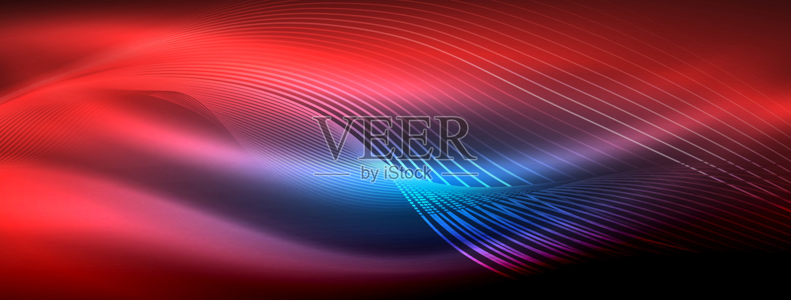 发光的霓虹灯波抽象的背景-充满活力，发光波脉动在一个迷人的和令人兴奋的显示插画图片素材