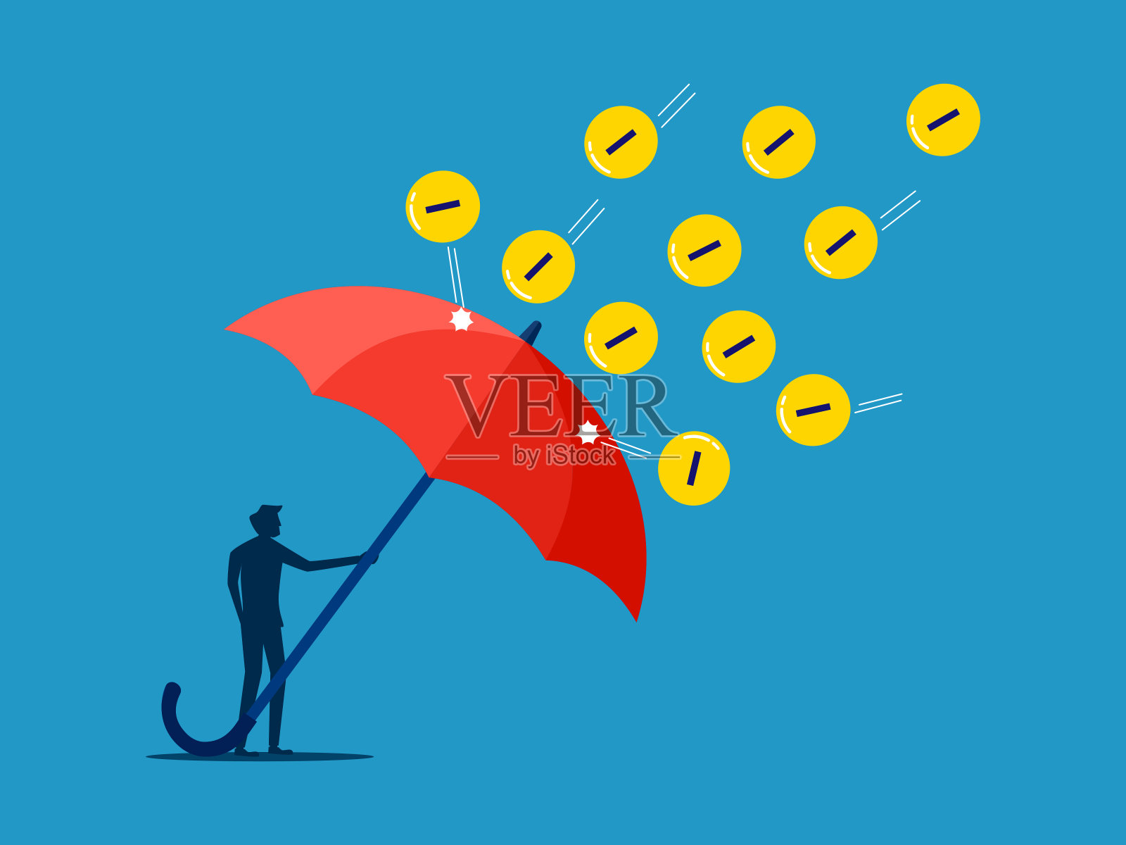 情感上的保护。男人用大伞保护自己不受消极思想的影响插画图片素材