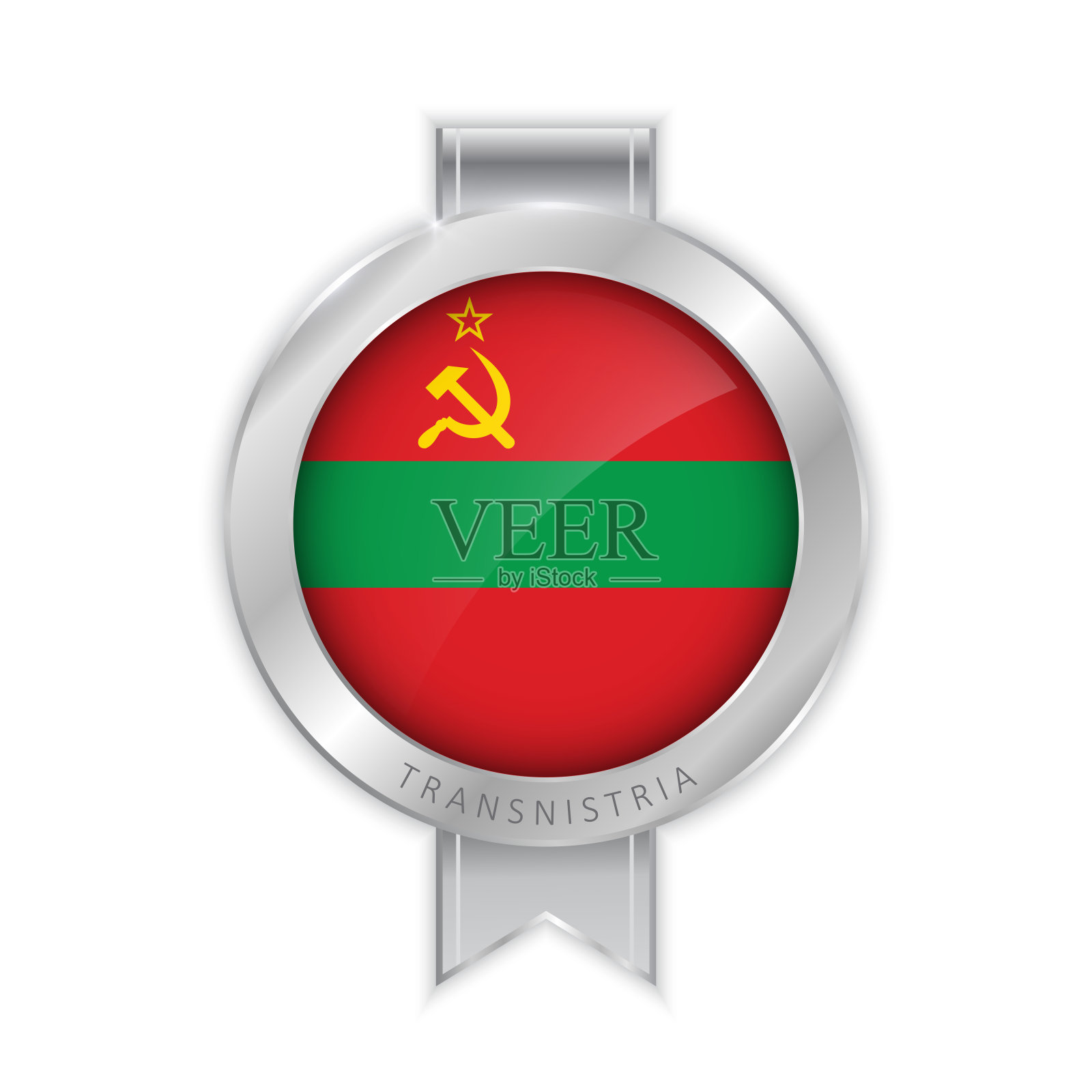 Transnistria旗帜银胸针，贴纸。3D矢量风格插画图片素材