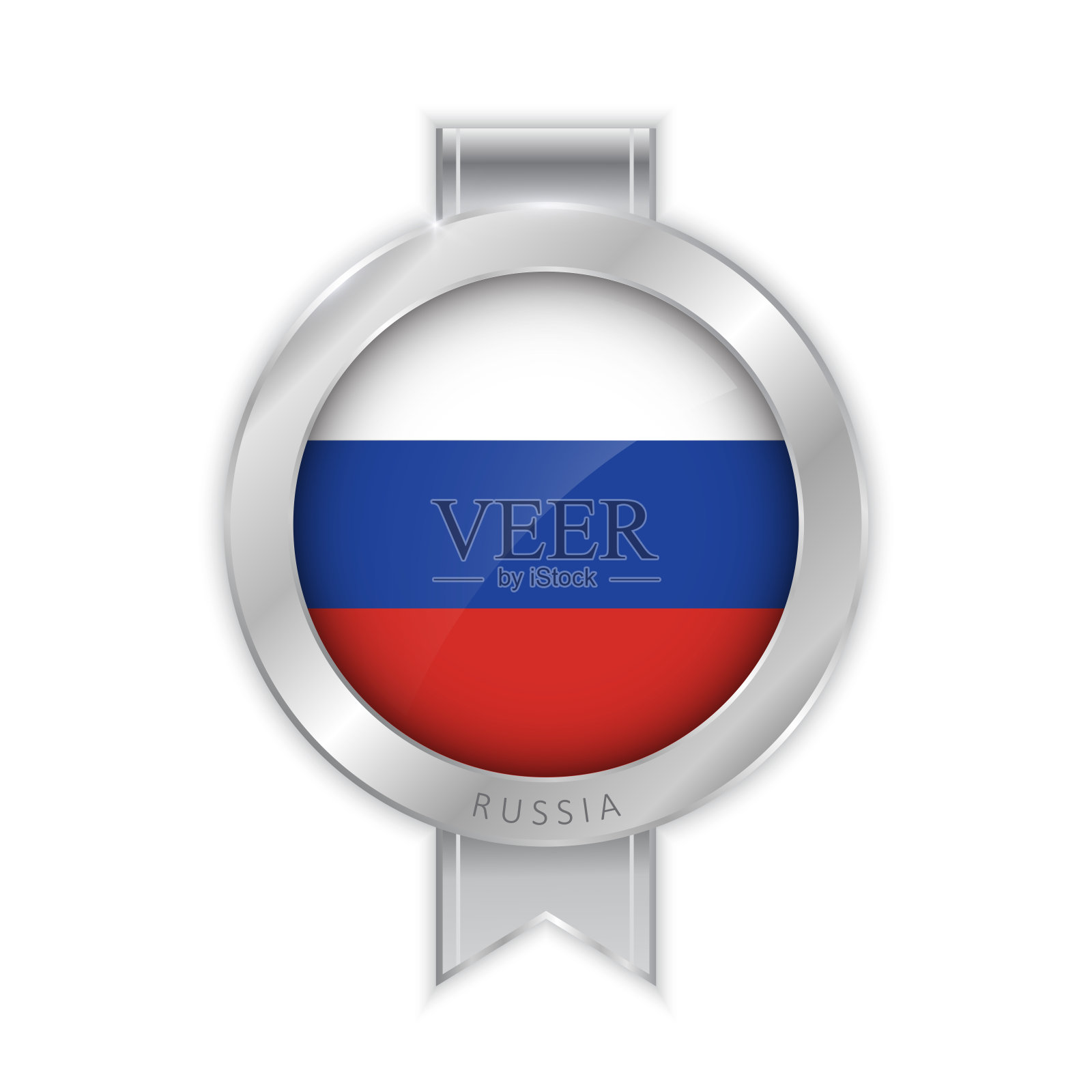 俄罗斯国旗银胸针、贴纸：3D矢量风格插画图片素材