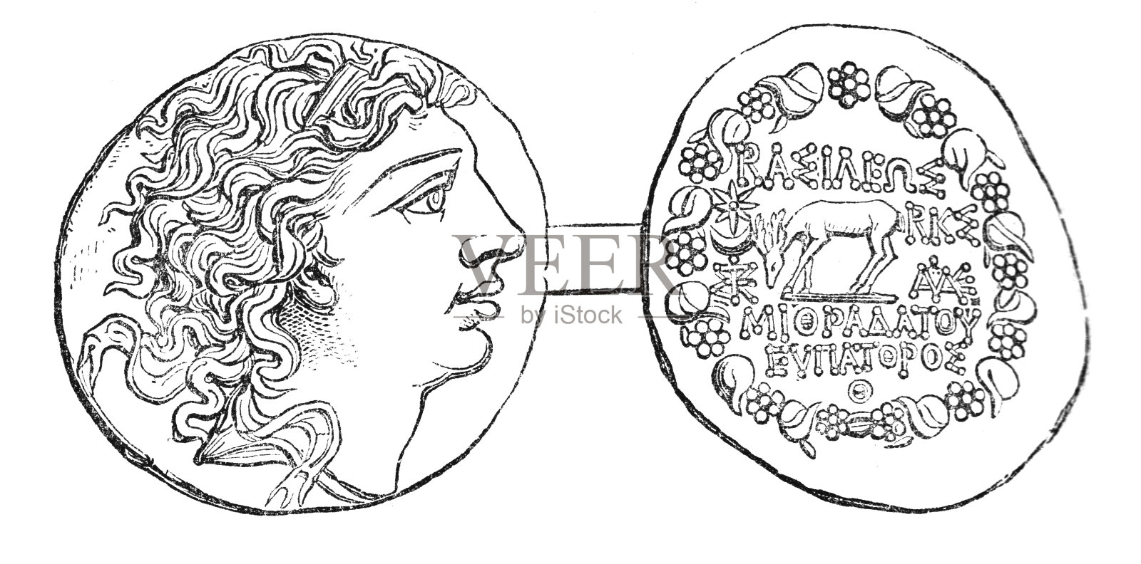 希腊本都硬币米特里达梯六世银四角(公元前2世纪)插画图片素材