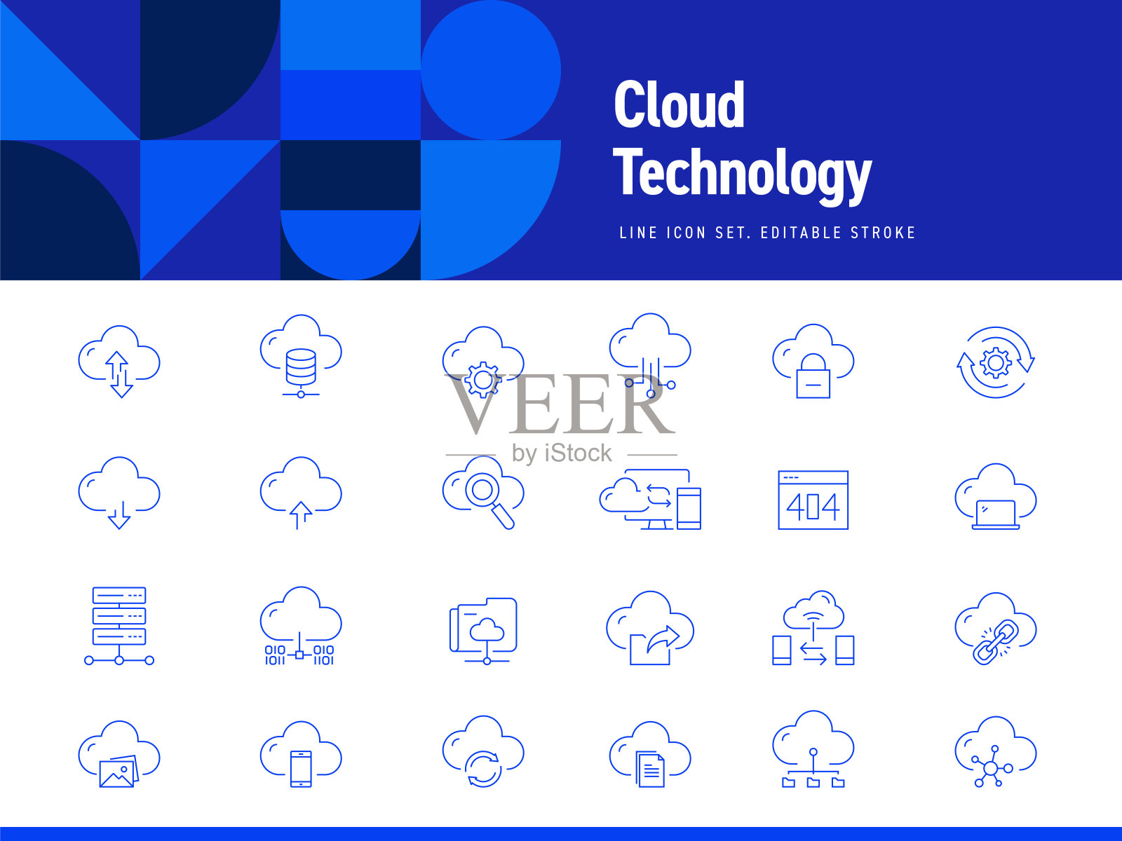 一组云技术相关的线图标。可编辑的中风。简单的轮廓图标。插画图片素材