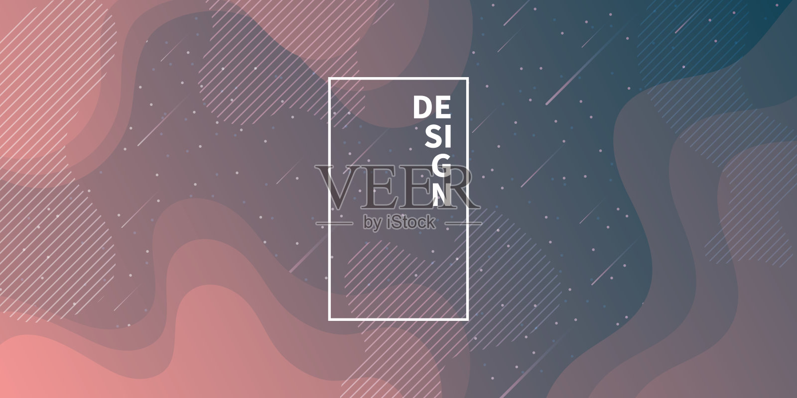 时尚的星空与流体和几何形状-橙色渐变插画图片素材