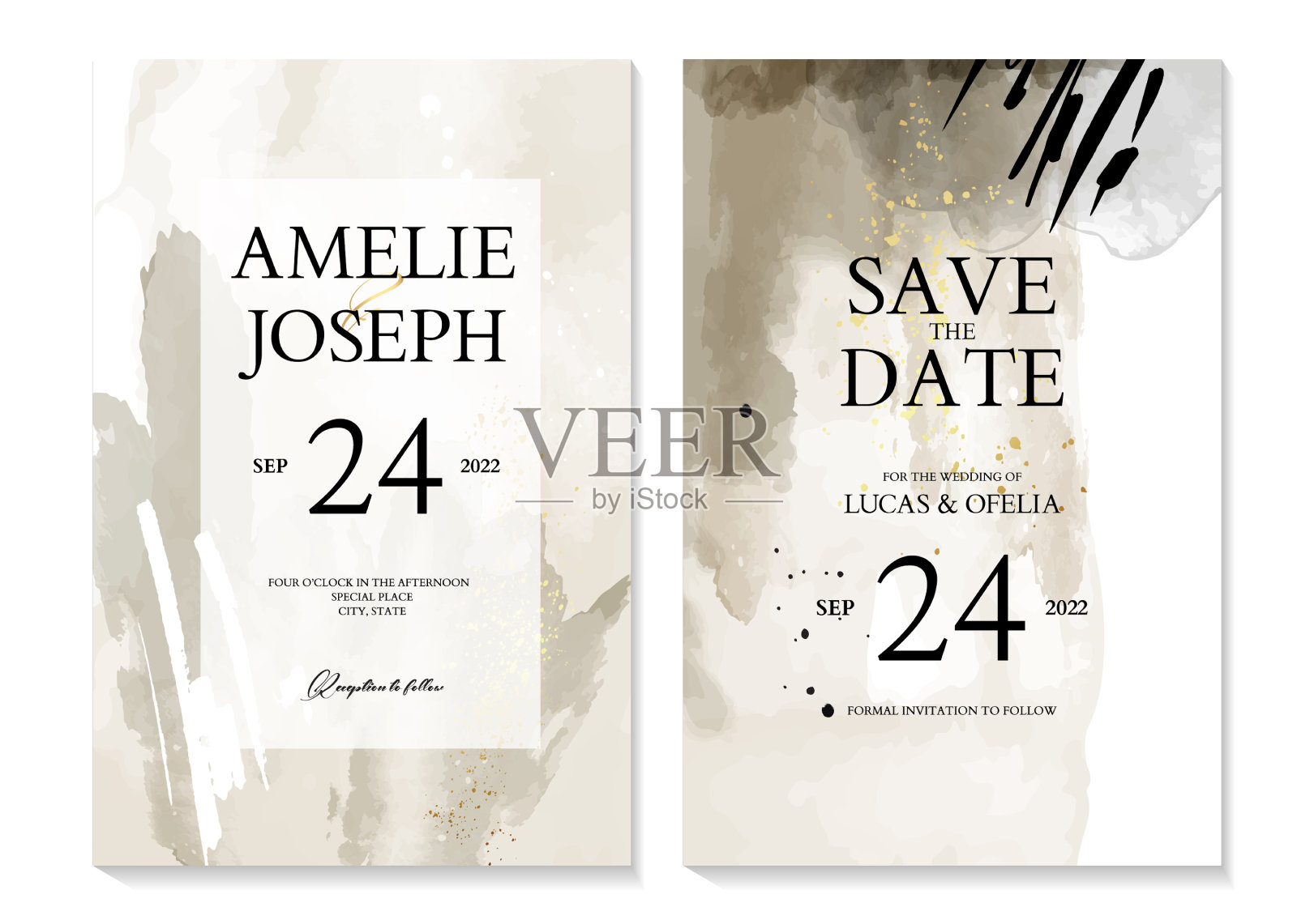 抽象奢华婚礼请柬粉彩设计设计模板素材