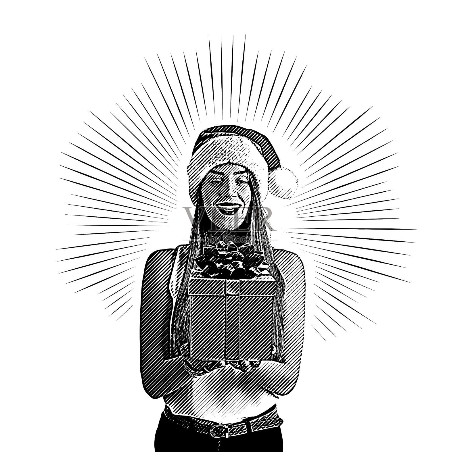 年轻女子拿着圣诞礼物插画图片素材