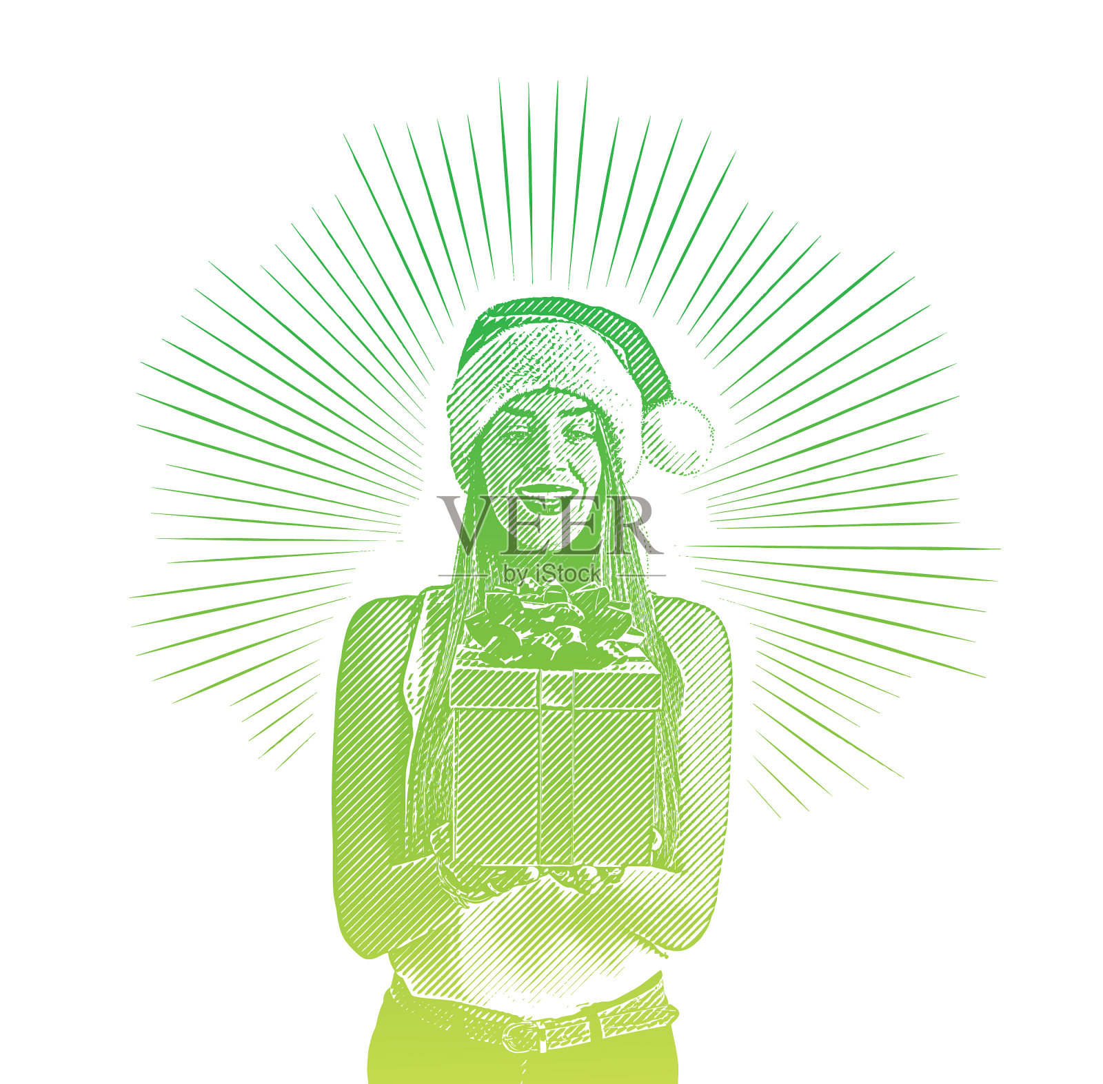 年轻女子拿着圣诞礼物插画图片素材