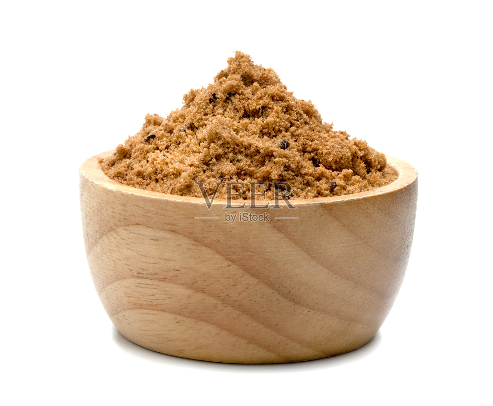 棕甘蔗糖与木碗孤立在白色背景照片摄影图片