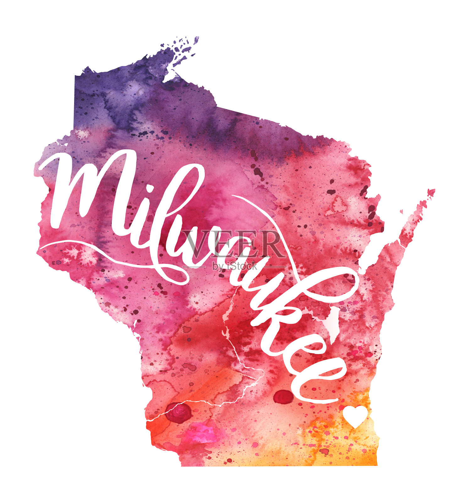 密尔沃基，威斯康星州栅格水彩地图插图插画图片素材