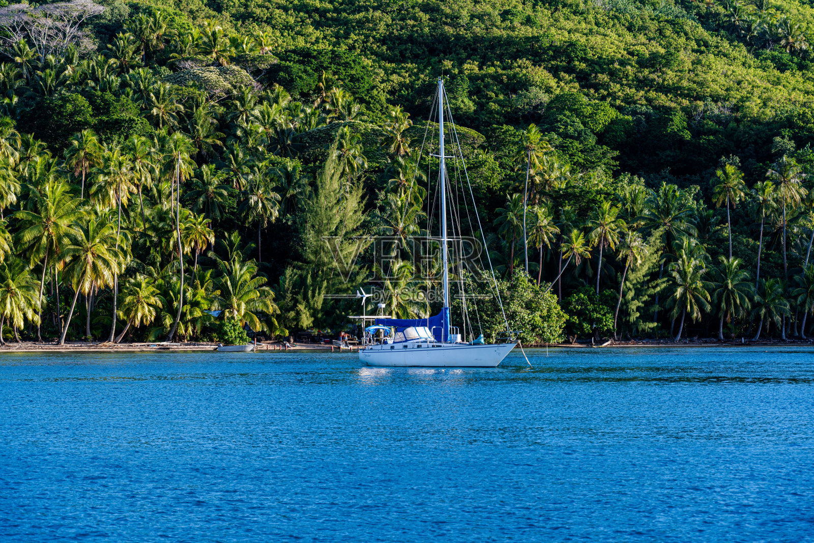 在波拉波拉岛美丽的蓝色水域航行照片摄影图片