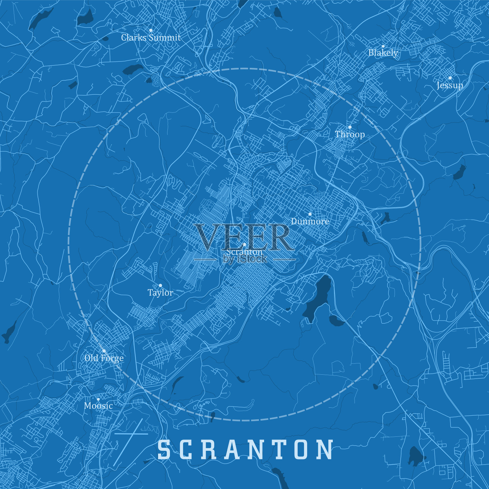 宾夕法尼亚州斯克兰顿市矢量路线图蓝色文本插画图片素材