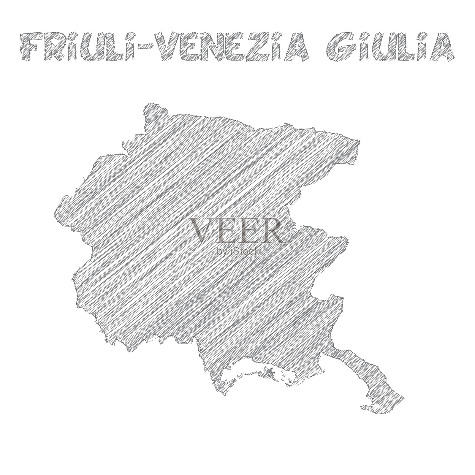 弗劳利-威尼斯-朱利亚地图手绘在白色的背景插画图片素材